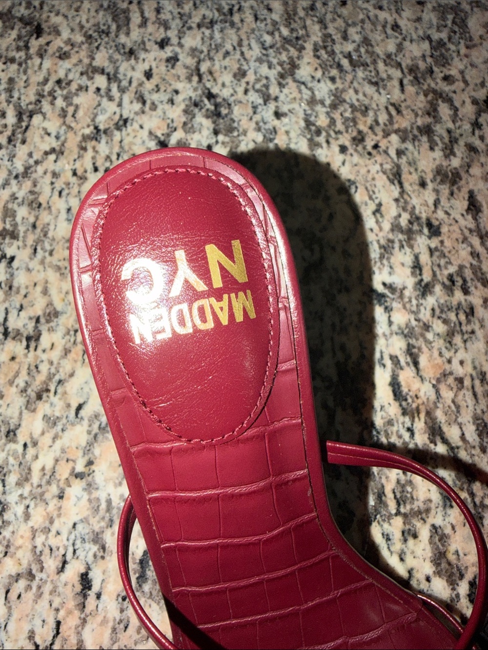 NYC Women's Burgundy Strappy Heeled Sandals with Gold Accent - Picture 5 of 11